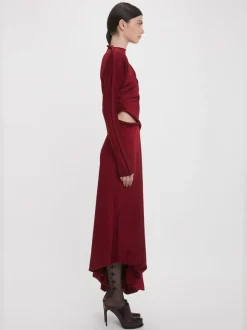 Padded Tube Detail Midi Dress in Oxblood