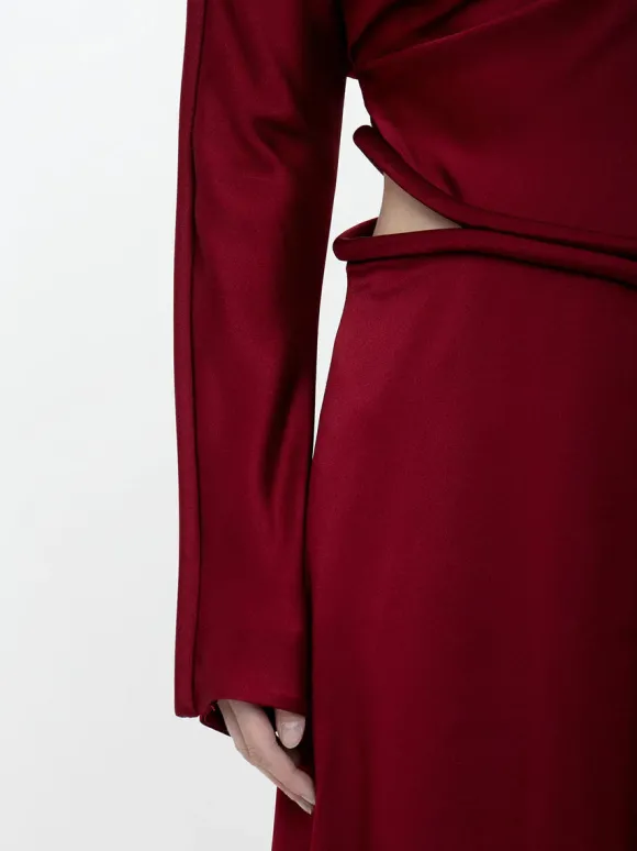 Padded Tube Detail Midi Dress in Oxblood