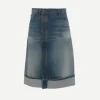 Placket Detail Denim Skirt in Indigo Wash