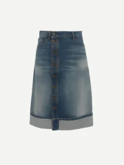 Placket Detail Denim Skirt in Indigo Wash