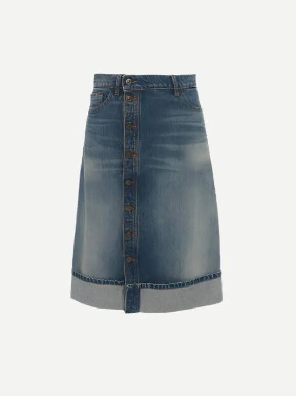 Placket Detail Denim Skirt in Indigo Wash