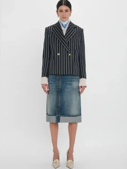 Placket Detail Denim Skirt in Indigo Wash