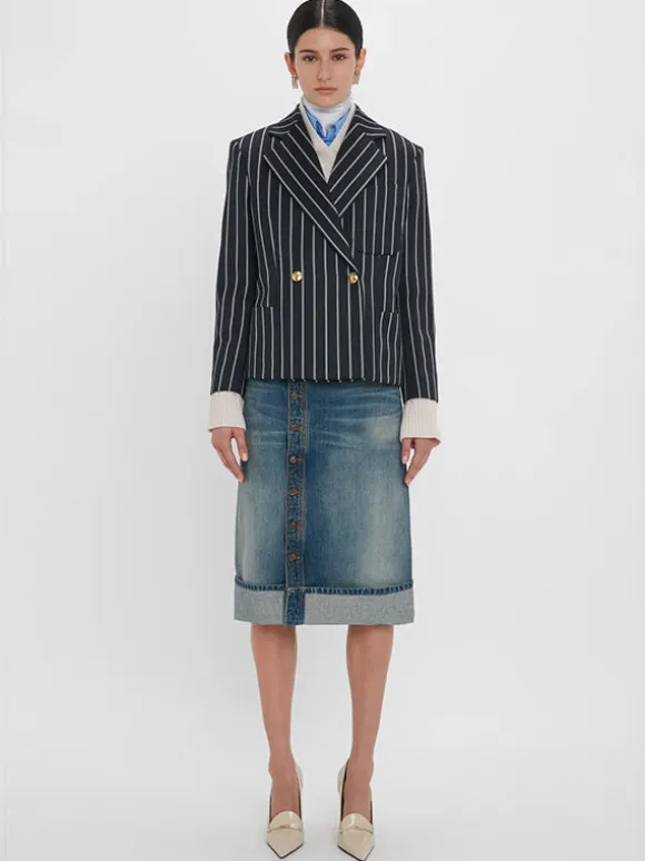 Placket Detail Denim Skirt in Indigo Wash