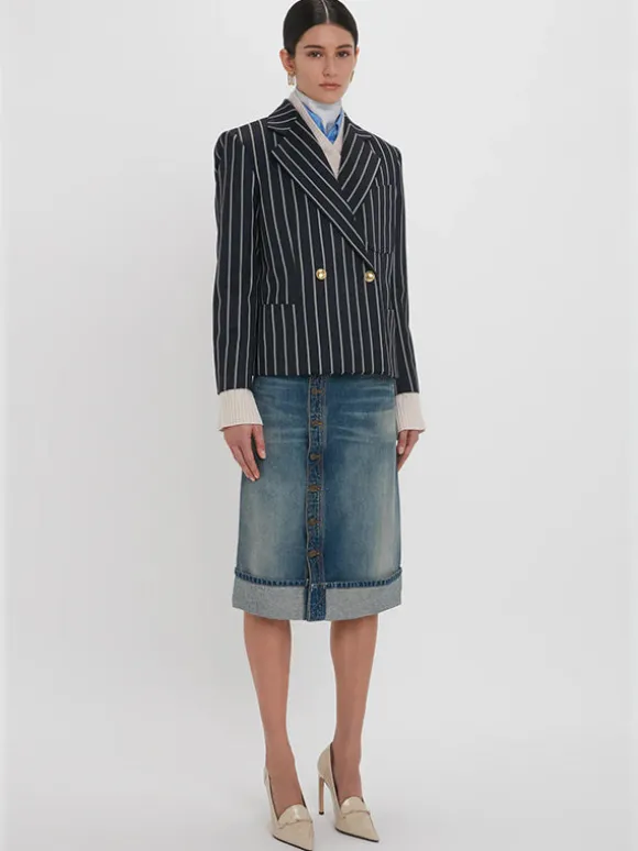 Placket Detail Denim Skirt in Indigo Wash
