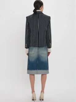 Placket Detail Denim Skirt in Indigo Wash