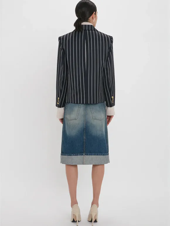 Placket Detail Denim Skirt in Indigo Wash