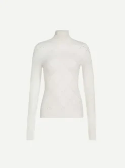 Pointelle Diamonds Turtleneck Top In Off White