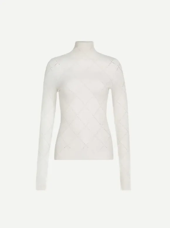 Pointelle Diamonds Turtleneck Top In Off White