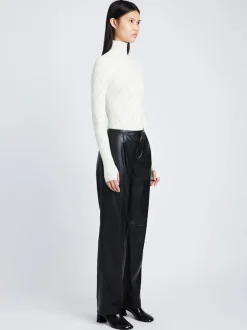 Pointelle Diamonds Turtleneck Top In Off White