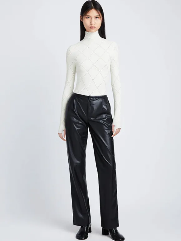 Pointelle Diamonds Turtleneck Top In Off White