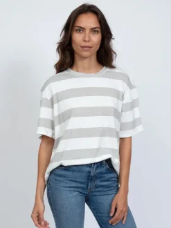 Printed Boy Tee in Grey Stripe