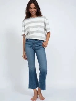 Printed Boy Tee in Grey Stripe