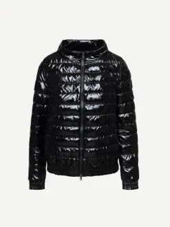 Quilted Gloss Bomber Jacket in Black