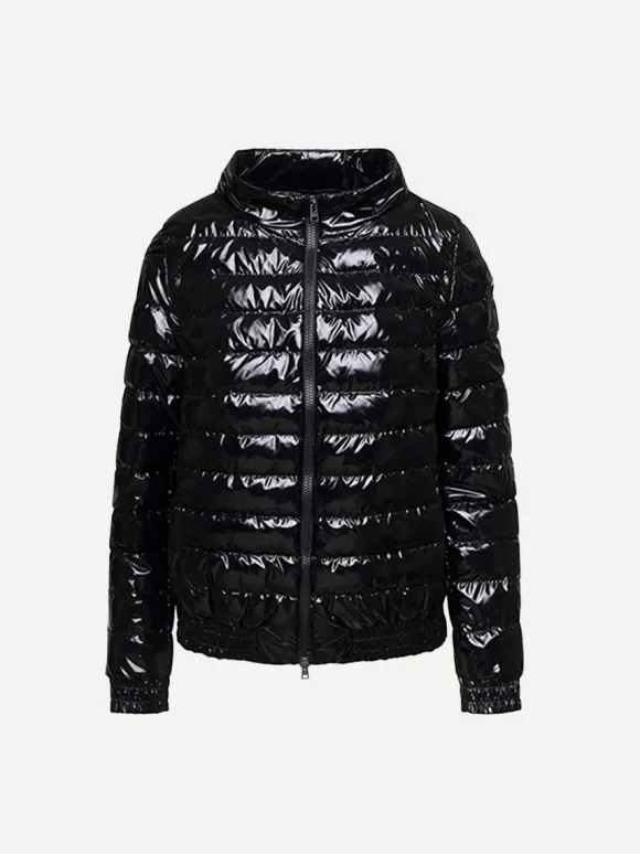 Quilted Gloss Bomber Jacket in Black