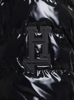 Quilted Gloss Bomber Jacket in Black