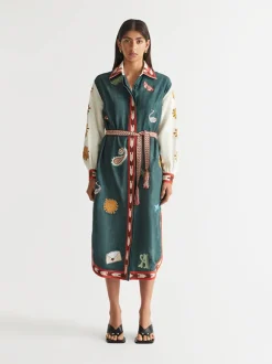 Quincy Belted Shirt Dress Peacock