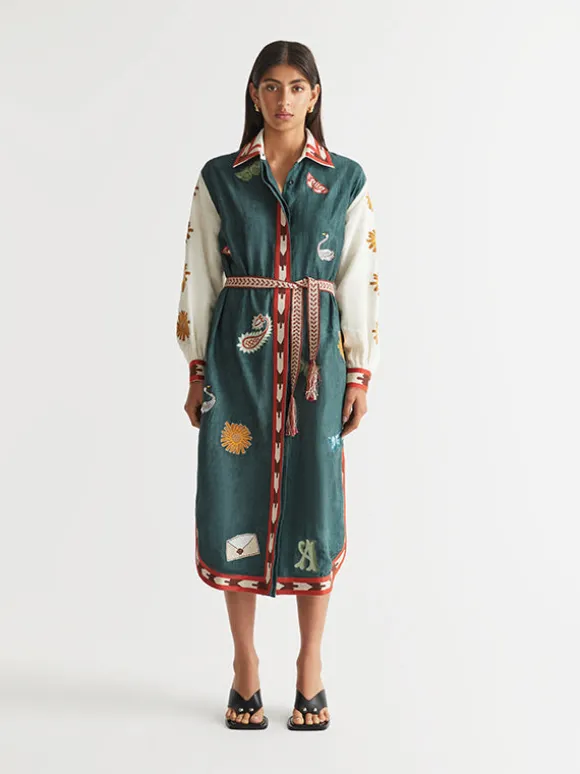 Quincy Belted Shirt Dress Peacock