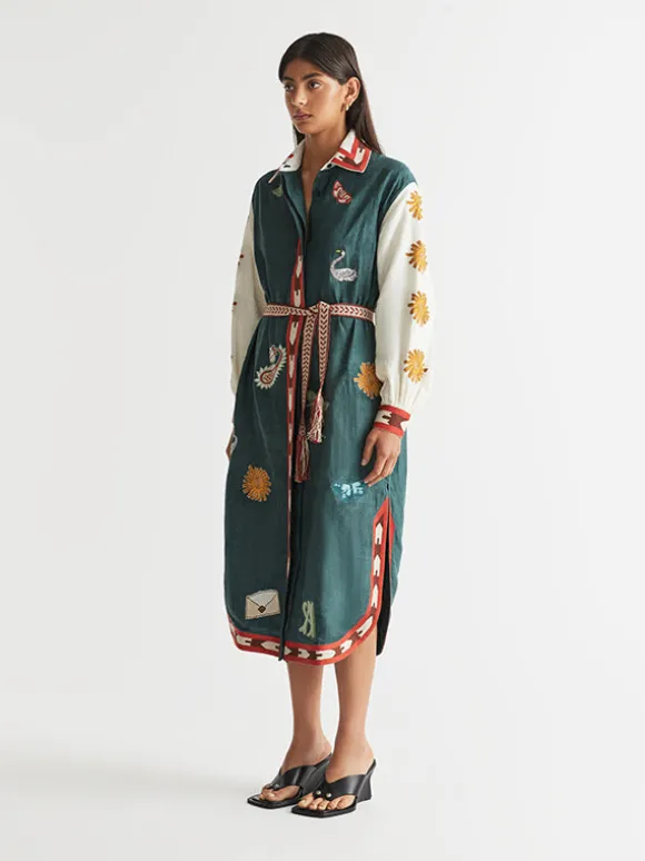 Quincy Belted Shirt Dress Peacock