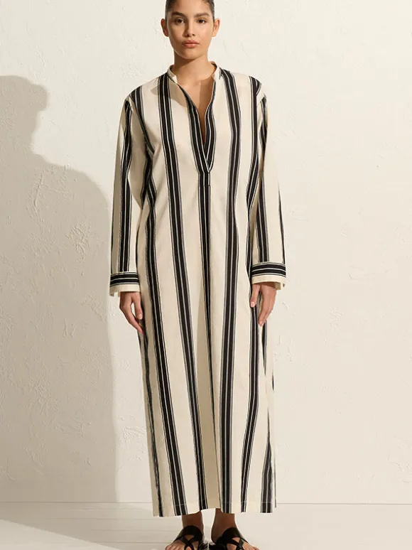 Relaxed Stripe Djellaba in Nero Stripe