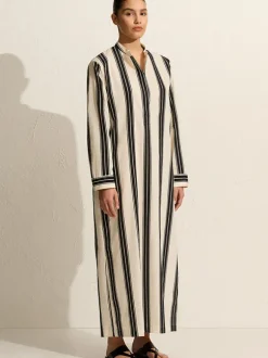 Relaxed Stripe Djellaba in Nero Stripe