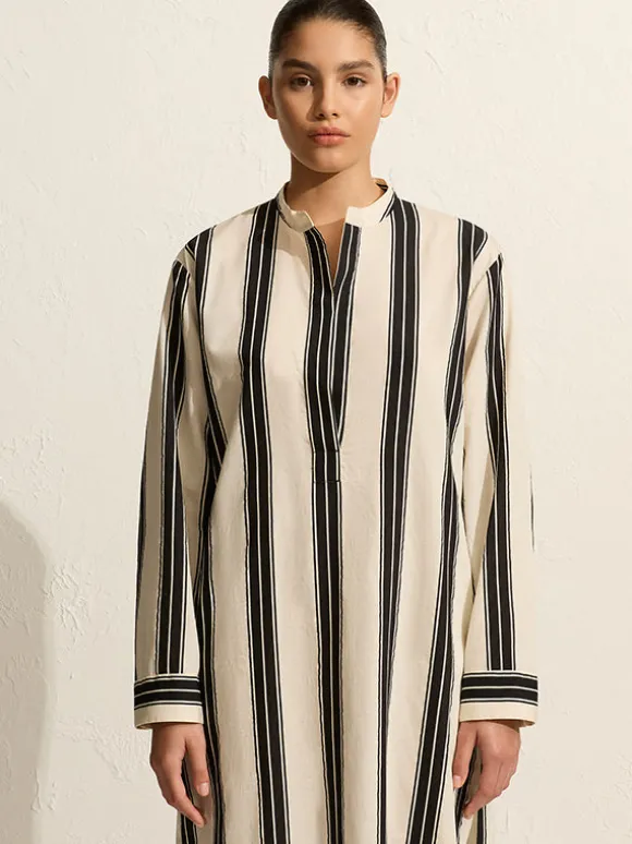 Relaxed Stripe Djellaba in Nero Stripe