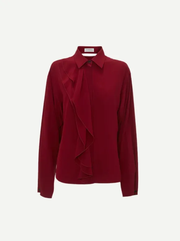 Ruffle Detail Blouse in Oxblood