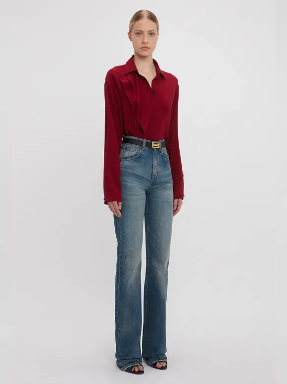 Ruffle Detail Blouse in Oxblood