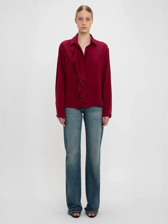Ruffle Detail Blouse in Oxblood