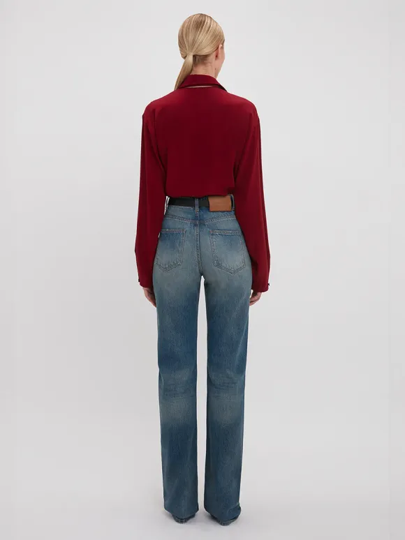 Ruffle Detail Blouse in Oxblood