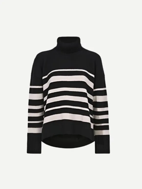 Sandra Turtleneck In Black Striped Cashmere