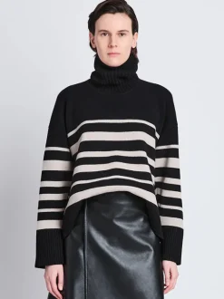 Sandra Turtleneck In Black Striped Cashmere
