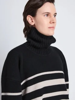 Sandra Turtleneck In Black Striped Cashmere