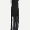 Sheer Wave Panel Floorlength Dress in Black