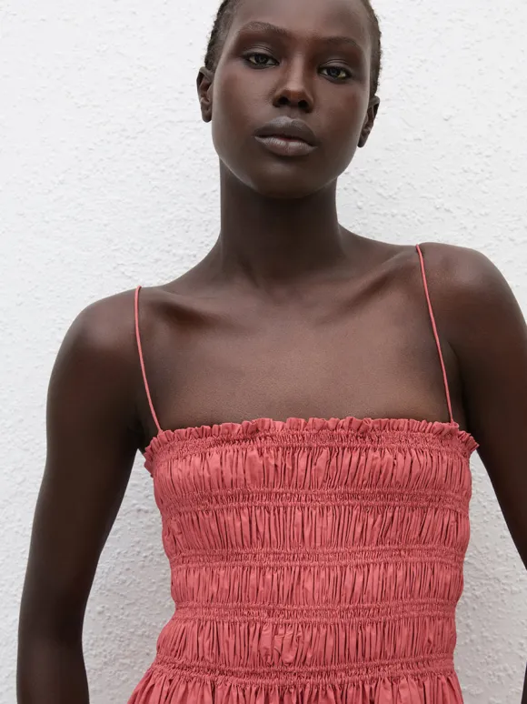 Shirred Bodice Dress in Rose