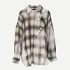 Shredded Seam Drop Neck Shirt in Bleached Grey Plaid