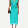 Sleeveless Gathered Waist Midi Dress in Peacock