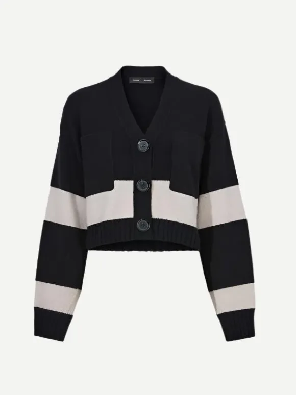 Sofia Cardigan In Black Striped Cashmere