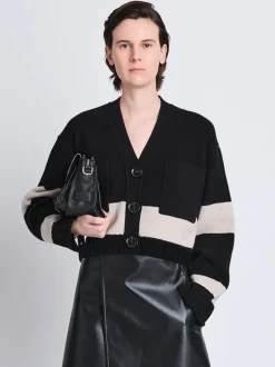 Sofia Cardigan In Black Striped Cashmere