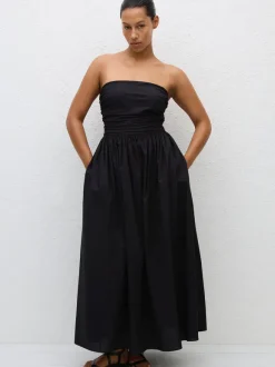 Strapless Lace Up Dress in Black