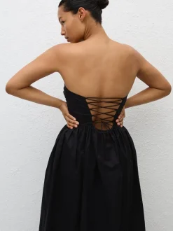 Strapless Lace Up Dress in Black