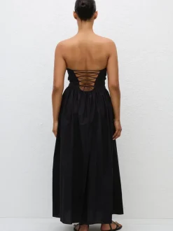Strapless Lace Up Dress in Black