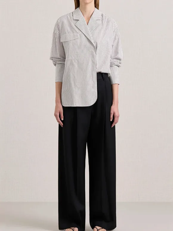 The Agnes Wrap Shirt in Acorn Stripe
