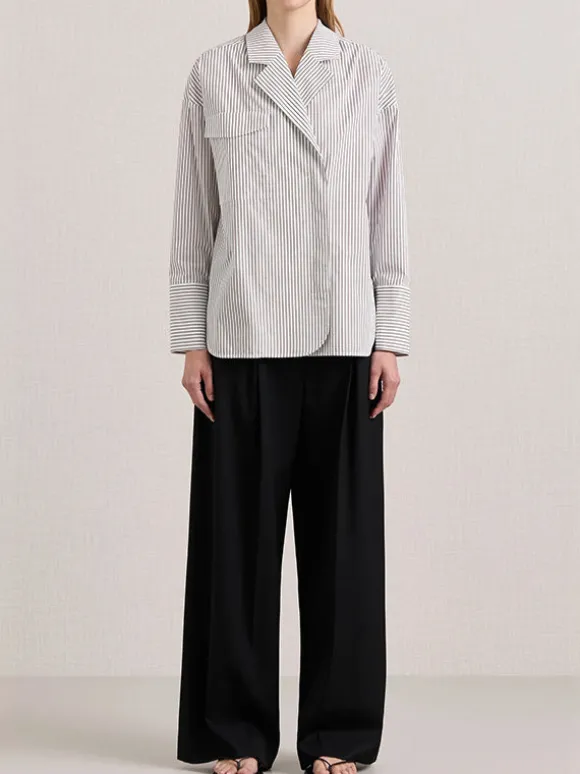 The Agnes Wrap Shirt in Acorn Stripe