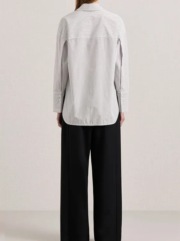The Agnes Wrap Shirt in Acorn Stripe
