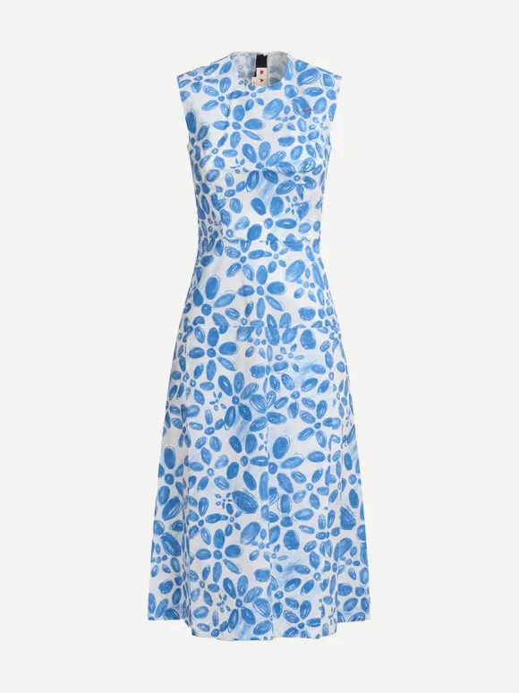 White Poplin Dress in Blooming Print
