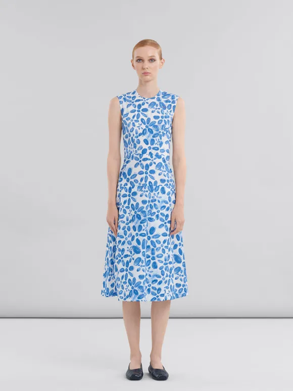 White Poplin Dress in Blooming Print