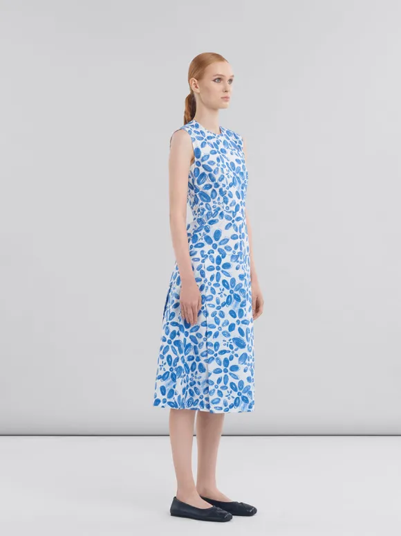 White Poplin Dress in Blooming Print
