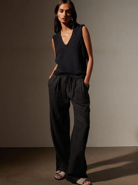Wide Leg Linen Pant in Black