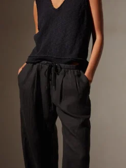 Wide Leg Linen Pant in Black