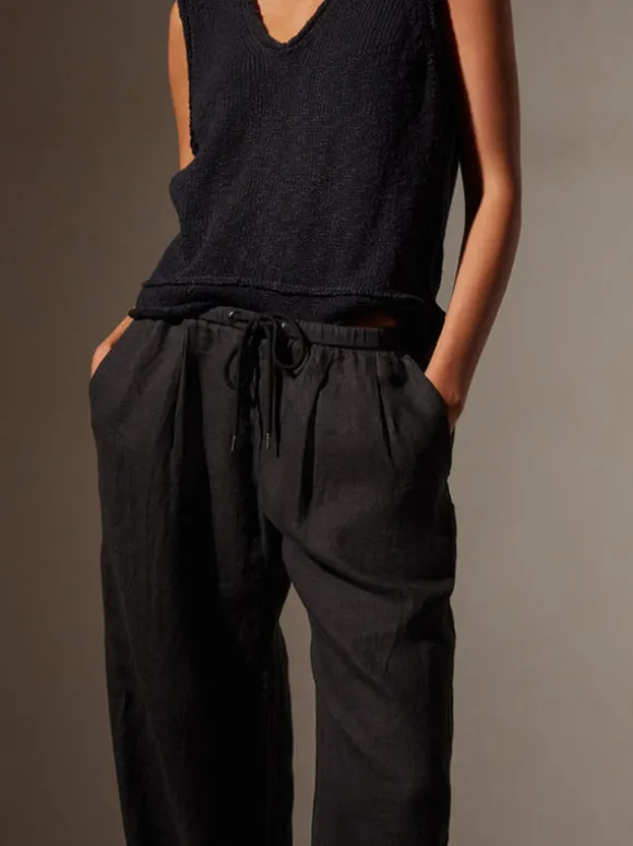 Wide Leg Linen Pant in Black